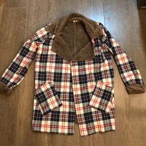 Plaid, faux fur lined sweater